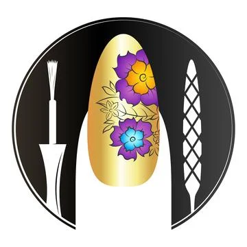 Nail with flower pattern design, nail file and brush Stock Illustration