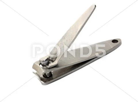 Nail nippers on white background. macro Stock Photos