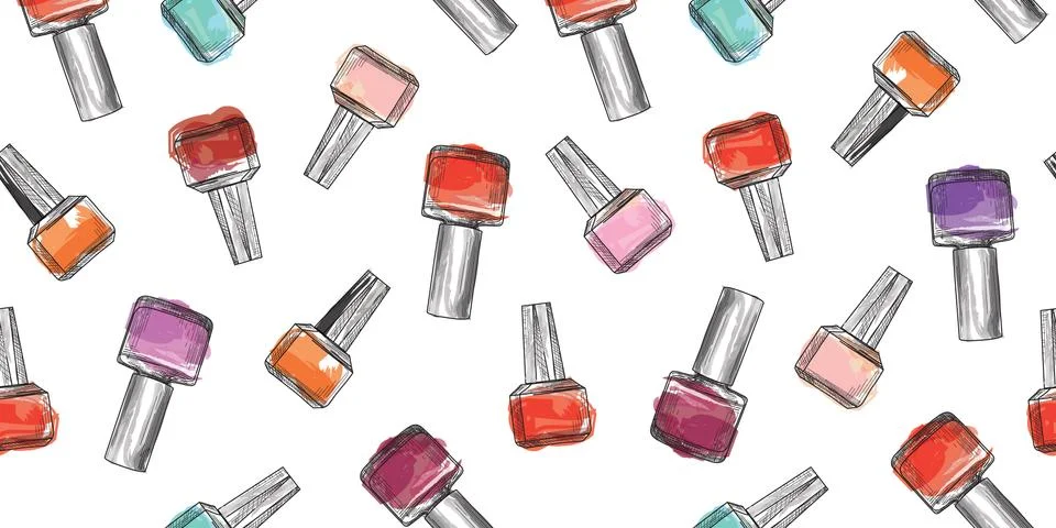 Nail polish bottle seamless pattern. Beauty salon manicure backg Illustrazione stock