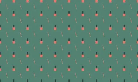 Nail polish bottles and brushes pattern on green background Stock Illustration