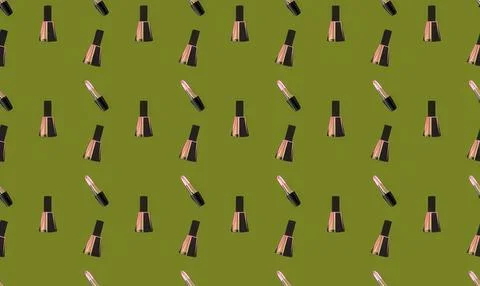 Nail polish bottles on a green background with pattern design Stock Illustration