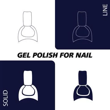 Nail polish. In lines and solid fill for dark and light backgrounds. Objects and Illustrazione stock