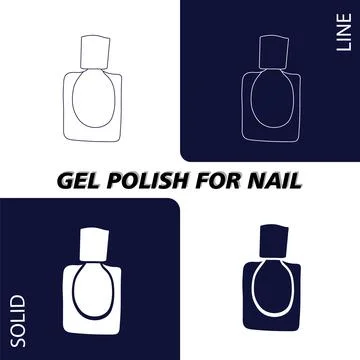 Nail polish. In lines and solid fill for dark and light backgrounds. Objects and Stock Illustration
