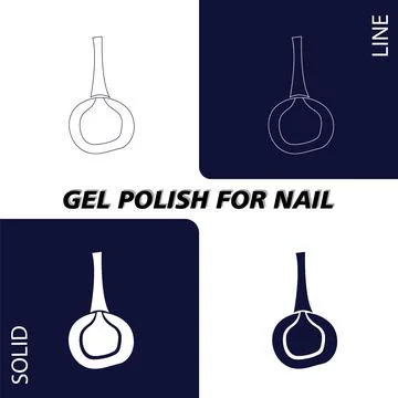 Nail polish. In lines and solid fill for dark and light backgrounds. Objects and Stock Illustration