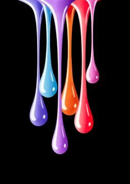 Nail polish liquid drops splash paint with glitter on black background Stock Illustration