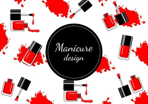Nail Polish red bottle splashes, drops. Beauty and cosmetics background. Us.. Stock Illustration