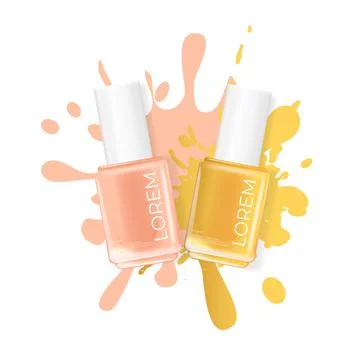 Nail polish with splash on a white background. cosmetic product template for  Stock Illustration