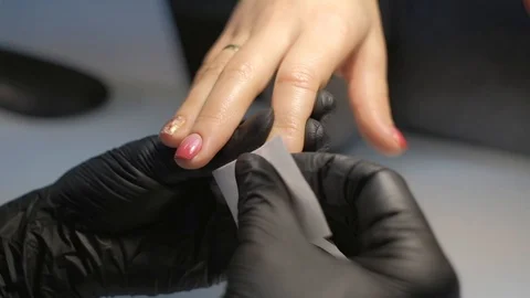 Nail polishing in manicure studio. Stock Footage