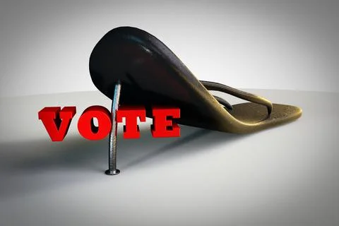 Nail is ready to pierce the slipper demonstrating protesting elections or ang Stock Illustration