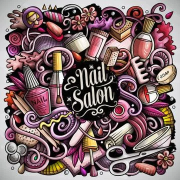 Nail Salon hand drawn vector doodles illustration. Manicure poster design. Stock Illustration