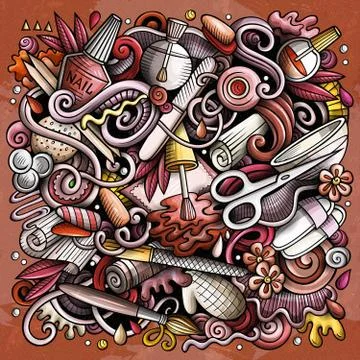 Nail Salon hand drawn vector doodles illustration. Manicure poster design. Stock Illustration