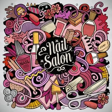 Nail Salon hand drawn vector doodles illustration. Manicure poster design. Stock Illustration