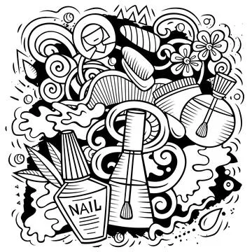 Nail Salon hand drawn vector doodles illustration. Stock Illustration