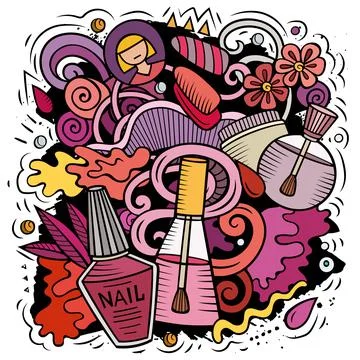 Nail Salon hand drawn vector doodles illustration. Stock Illustration