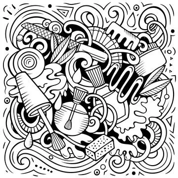 Nail Salon hand drawn vector doodles illustration. Stock Illustration