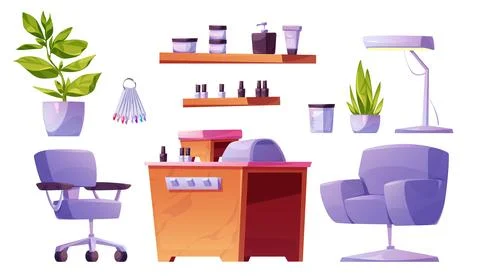 Nail salon interior elements on white Stock Illustration