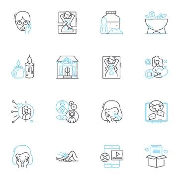 Nail salon linear icons set. Manicure, Pedicure, Acrylics, Gel, Polish, French 스톡 일러스트