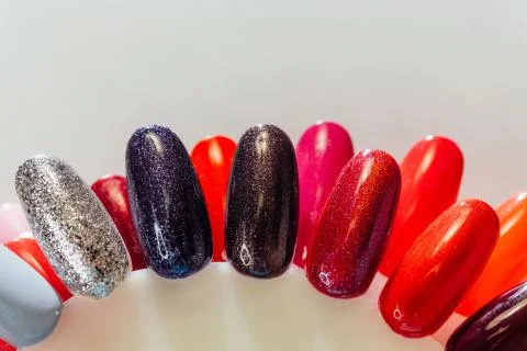 Nail samples, big collection of finger nails in various color Stock Photos