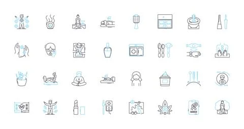 Nail spa linear icons set. Polish, Pedicure, Manicure, Relaxation, Massage Illustrazione stock
