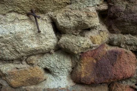 Nail, stone wall, texture, background Stock Photos