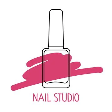 Nail studio logo design. Linear nail polish Bottle with Nail Studio hand drawn Stock Illustration