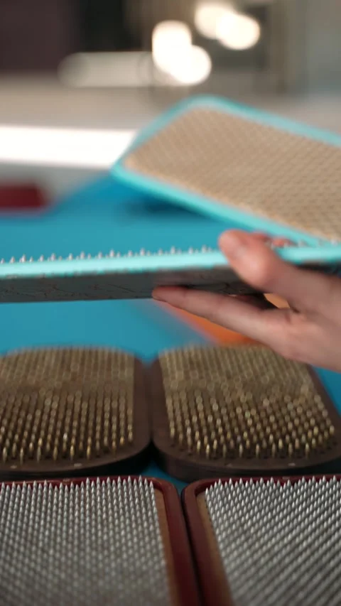 Nailing close-up people standing on nails Stock Footage 273949964