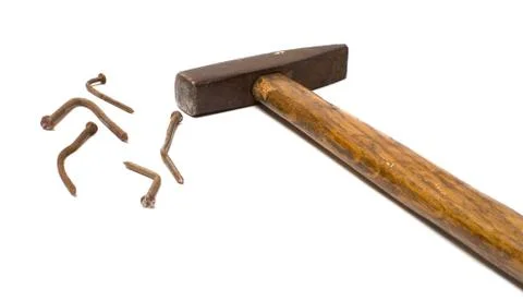 Nails and hammer. Stock Photos