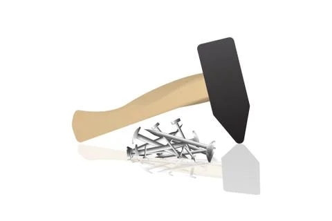 Nails pile and hammer. Stock Illustration