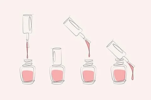 Nails polish bottles in linear style beige Stock Illustration