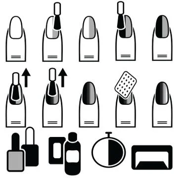 Nails with vertical ombre in  white, gray and black Stock Illustration