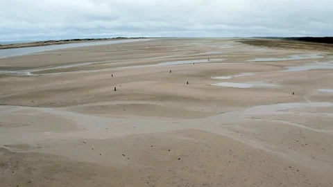 Nairn Beach top view fly over with drone Video stock 114276502
