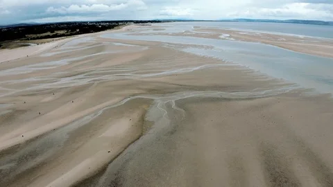 Nairn Beach top view fly over with drone Stock Footage