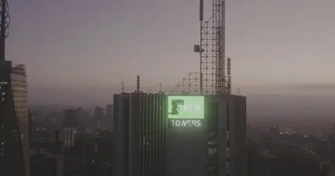 Nairobi City - Aerial pull back revealing city towers in Upper Hill Stock Footage 147439893