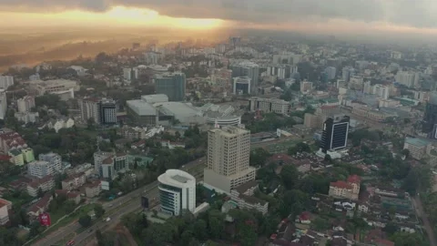 Nairobi City - Aerial pull back reveal of Westlands buildings Stock Footage 147615113