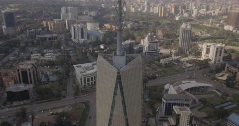 Nairobi City - Aerial pull back revealing shot from Britam Tower. Reveals City Vídeo Stock 147689324