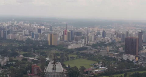 Nairobi City - Aerial pull back reveal shot of city buildings Video stock 147693994