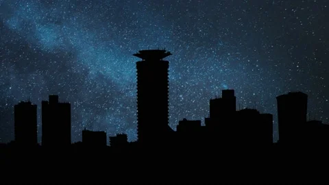 Nairobi Downtown Skyline, Time Lapse by Night with Stars and Milky Way Stock Footage 194535756
