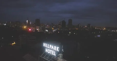 Nairobi, Night drone push in from upper hill towards city center Stock Footage 147842224