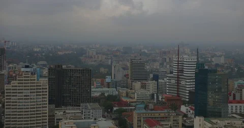 Nairobi skyline on a cloudy day from a rooftop. Kenya, Africa. Stock Footage 81615711