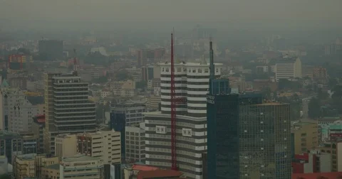 Nairobi skyline on a cloudy day from a rooftop. Kenya, Africa. Stock Footage 81615799