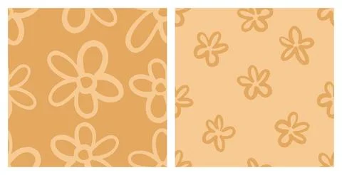 Naive basic seamless pattern set with doodle Daisy Flowers. Stock Illustration