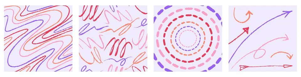 Naive boho patterns set. Colorful trendy ornaments. Red, blue, green and pink Stockillustratie