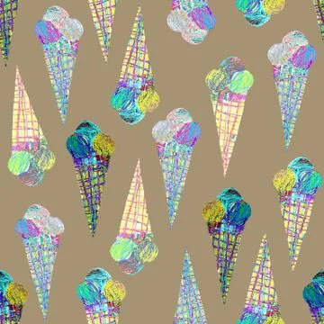 Naive childrens seamless pattern with ice cream hand-drawn in pencil. Illustrazione stock