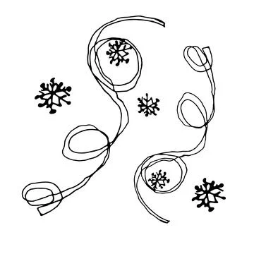 Naive drawing of Christmas design elements serpentine, snowflakes. Stock Illustration