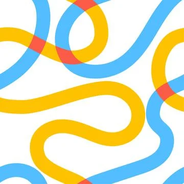 Naive groovy squiggle seamless pattern. 1970 Fun colorful line Doodle pattern in Stock Illustration