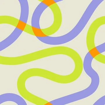 Naive groovy squiggle seamless pattern. 1970 Fun colorful line Doodle pattern in Illustrazione stock