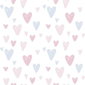 Naive Pastel Hearts Seamless Vector Pattern in Romantic Style. Background for Stock Illustration