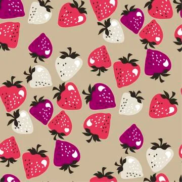 Naive pink strawberries seamless pattern Stock Illustration