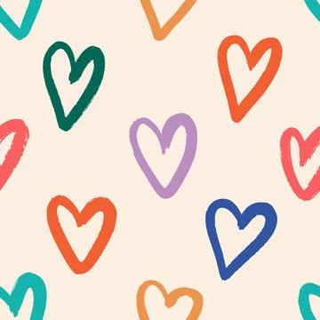 Naive playful seamless pattern with doodle Hearts. Stock Illustration