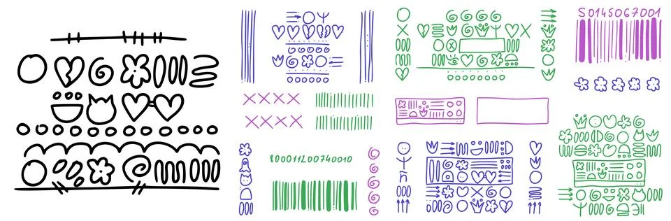 Naive scribble set with doodle quirky kid primitive annotation elements. Playful Stockillustratie